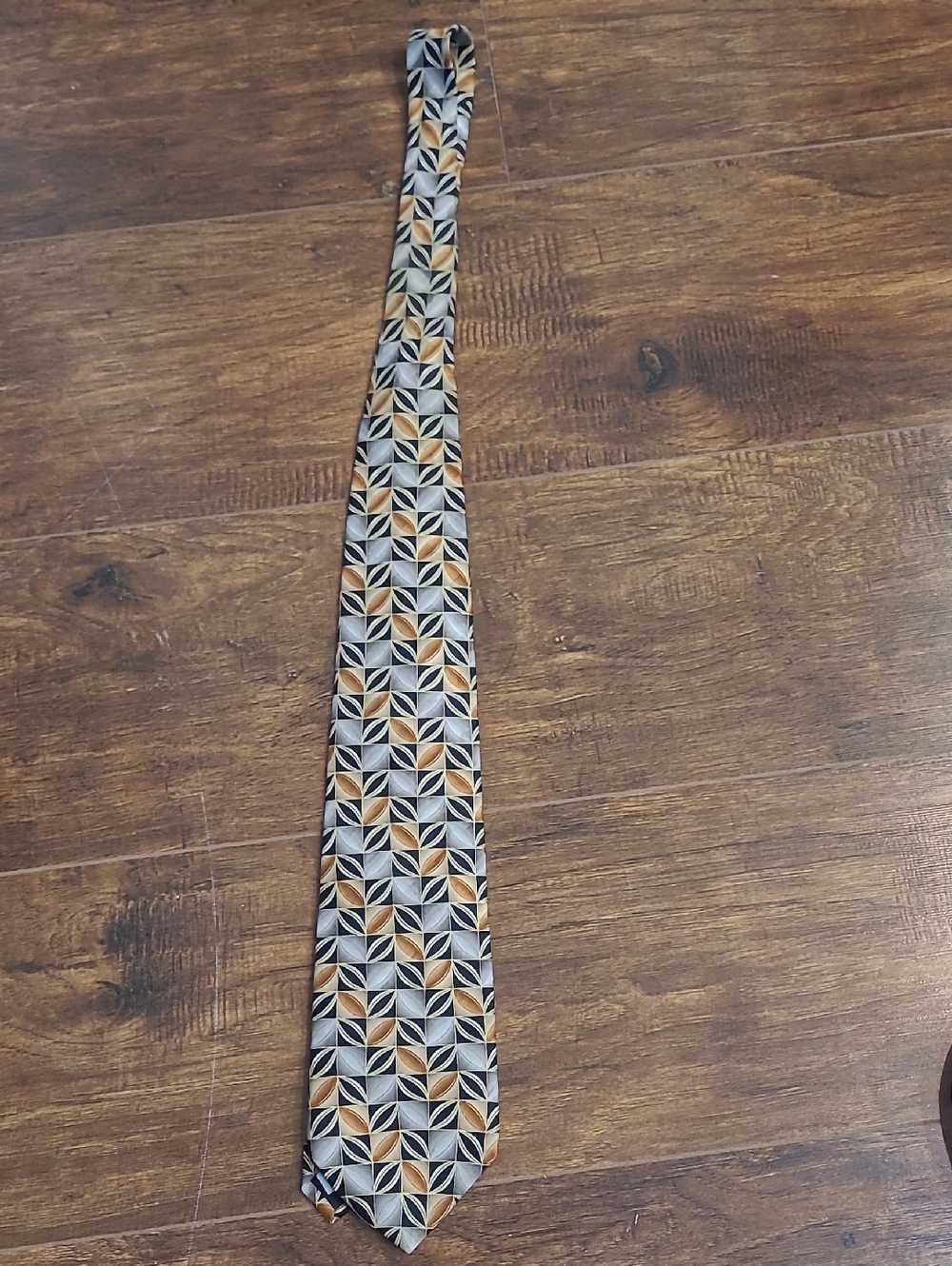 Pierre Cardin Geometric Tie in Gold, Black and Gray Silk